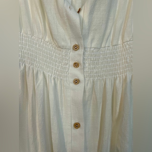 Ces Femme beautiful white button down dress feel like linen NWOT - Picture 4 of 5